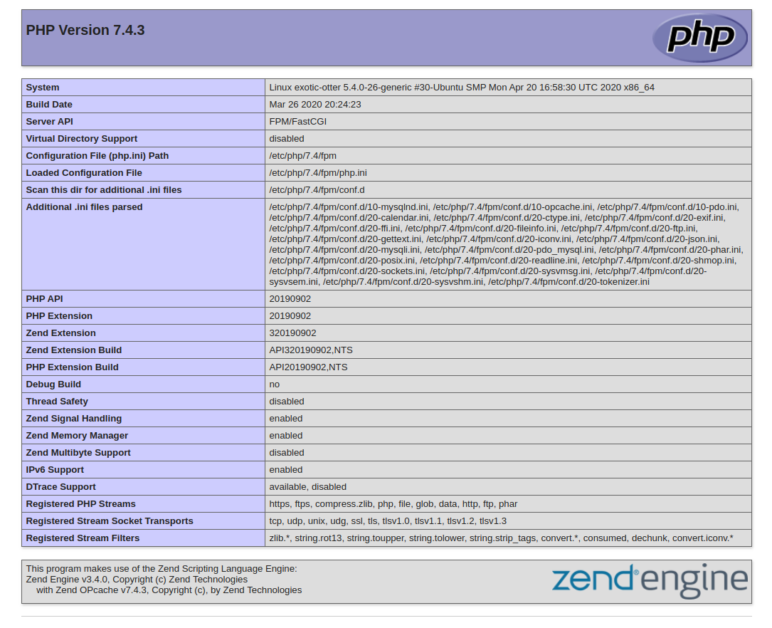 PHP Info Ubuntu 20.04